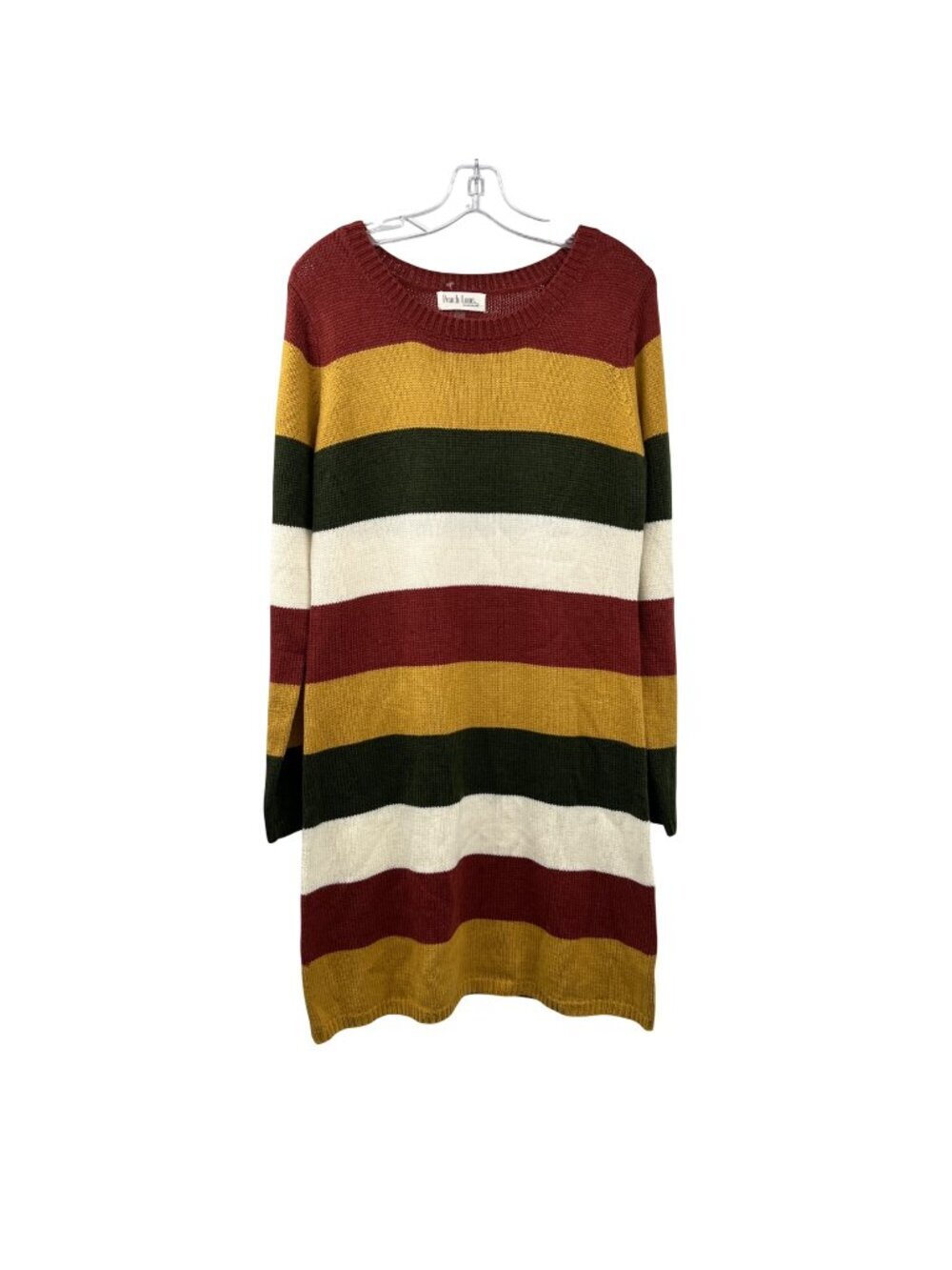 Peach Love California Sweater Dress Long Sleeve Colorful Striped Knit Size Large
